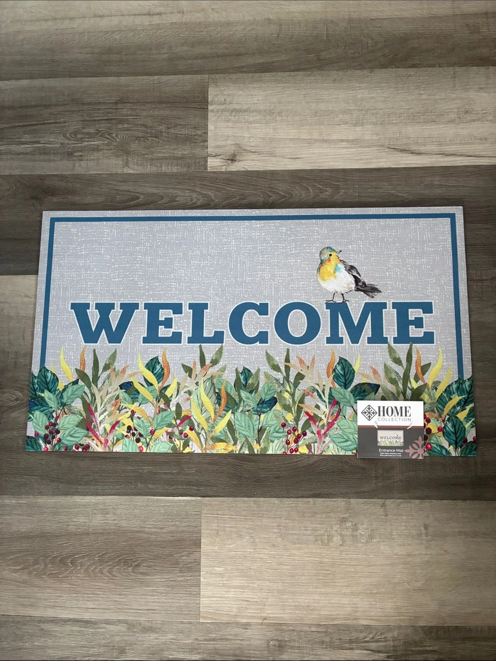 NWT- Welcome Entrance Door Mat with Botanical Bird 16x28